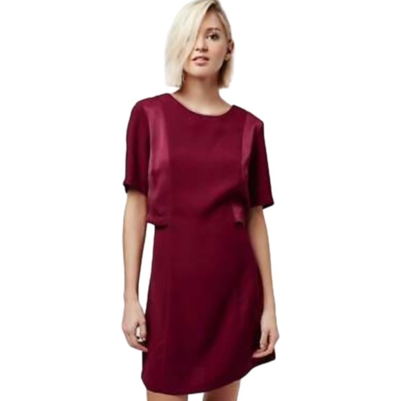 Topshop Dress Bolero Satin Overlay Back A-line Short Sleeve Burgundy Mini Short - Picture 3 of 16